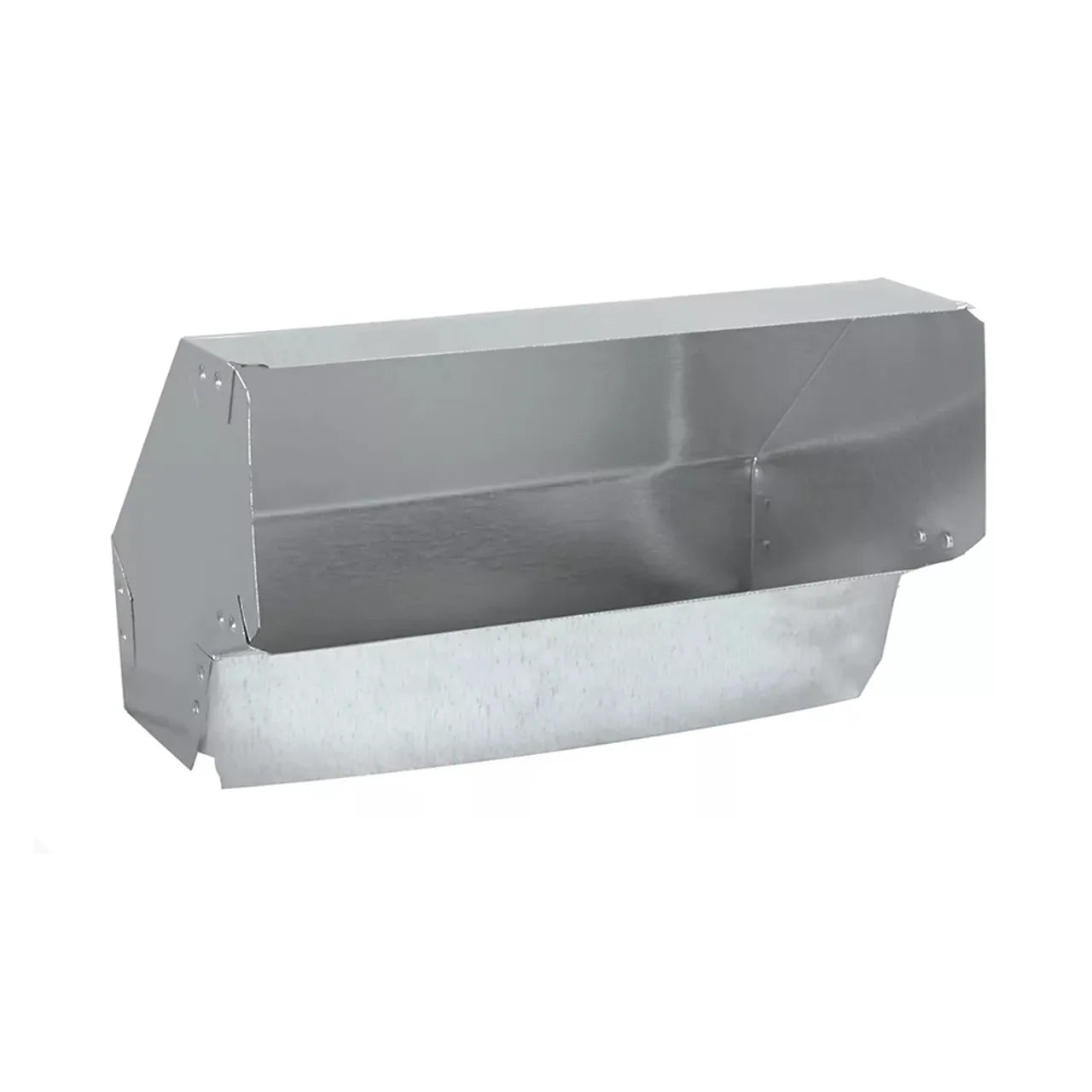 The Go Build 3-1/4 in. x 10 in. Flat Stack Elbow 90-degree is a galvanized steel duct fitting, designed for exterior use to cover and protect ventilation openings.